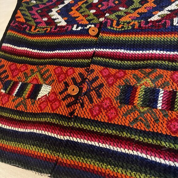 Handmade Woven Wool SouthAmerican Ikat Multicolor Vest L Ethnic Guatemala - Picture 3 of 8